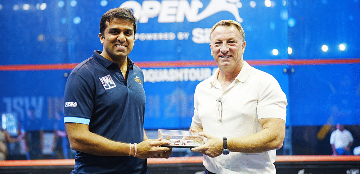 (L-R) Mr. Parth Jindal, Founder JSW Sports & IIS and Mr. Matt Lattimore, Founder and President, M Resources at the JSW Indian Open IIS partners with M Resources to strengthen Squash Excellence Programme ahead of LA 2028