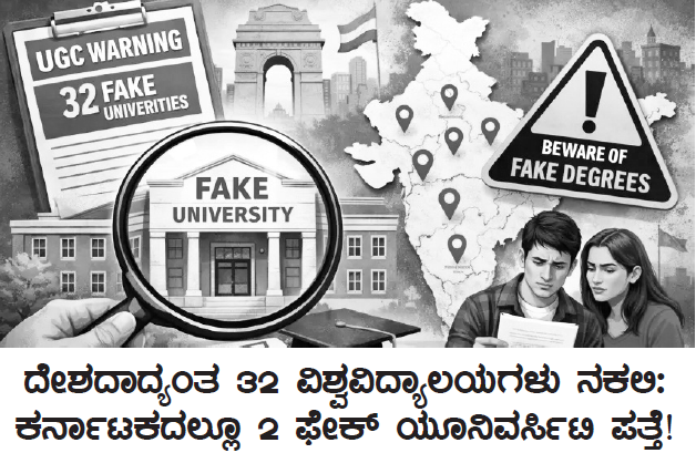 ಕರ್ನಾಟಕದಲ್ಲೂ ೨ ಫೇಕ್ ಯೂನಿವರ್ಸಿಟಿ ಪತ್ತೆ! ದೇಶದಾದ್ಯಂತ ೩೨ ವಿಶ್ವವಿದ್ಯಾಲಯಗಳು ನಕಲಿ: ಕರ್ನಾಟಕದಲ್ಲೂ ೨ ಫೇಕ್ ಯೂನಿವರ್ಸಿಟಿ ಪತ್ತೆ!